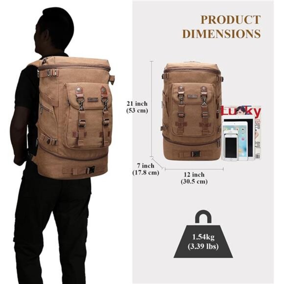 Travel Backpack for Men Women Canvas Backpack Carry on Luggage Rucksack - Picture 6 of 7